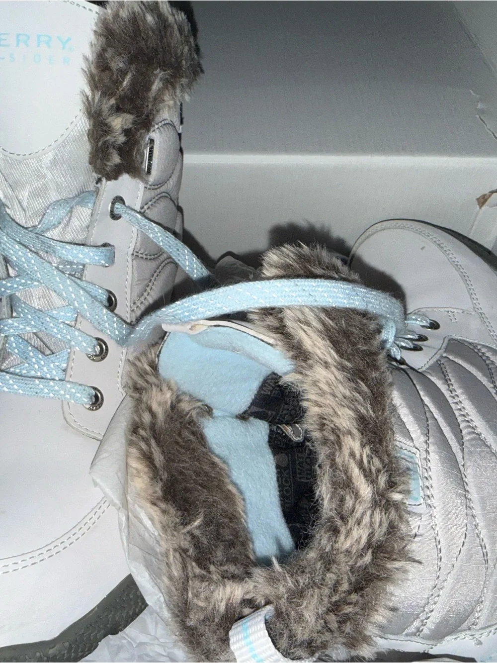 Sperry Light Gray Fur-Trim Lace-Up Winter Boots